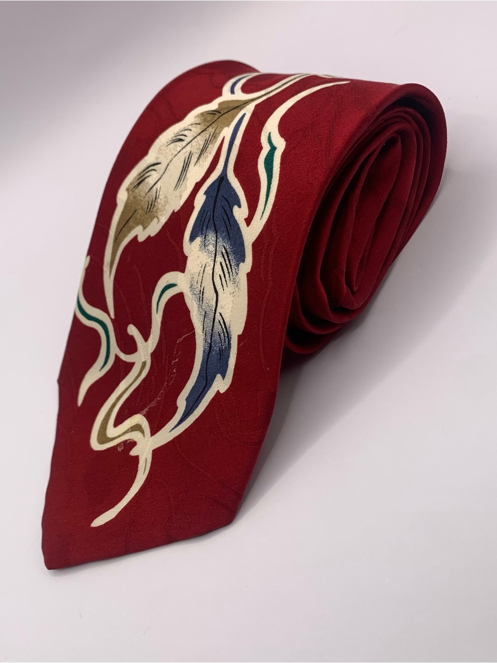 Burma Bibas Men's Red Feather Motif Silk-Blend Tie business interview formal0096